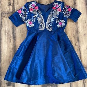 Eshakti 12 navy blue floral short taffeta dress
